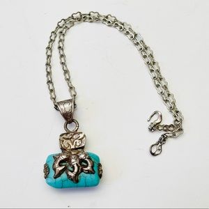 Silver Necklace Turquoise Howlite Fish & Turtle
